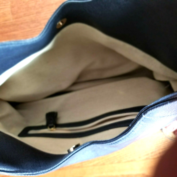 Toss Designs Oversized Hobo Shoulder Bag Dark Blue Bottom Studs 14"x11:x5" - Picture 3 of 6